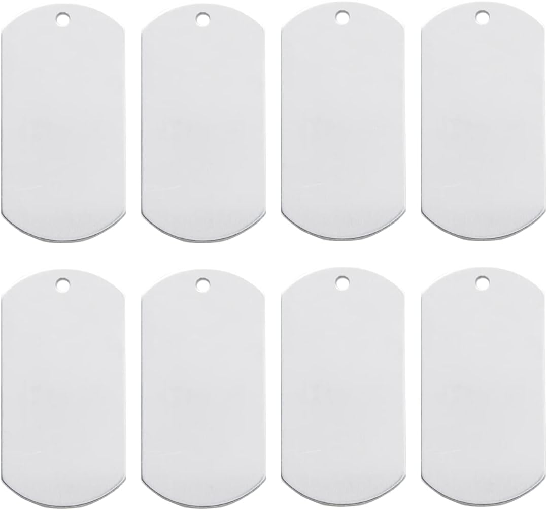 ABBECIAO 50Pack Dog Tags, 0.06 Inch Thick Shield Shape Aluminum Blanks for Engraved Personalized Stamping w/Hole, (1 Inch x 2 Inch)