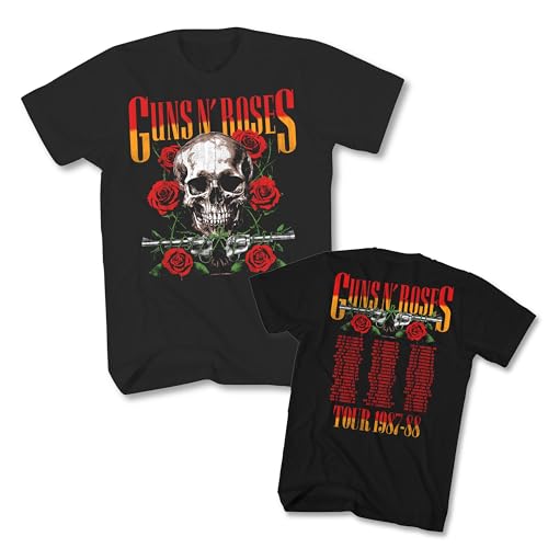 2Bhip Guns N' Roses Skull Roses Pistol Rock Band T Shirt Black XL
