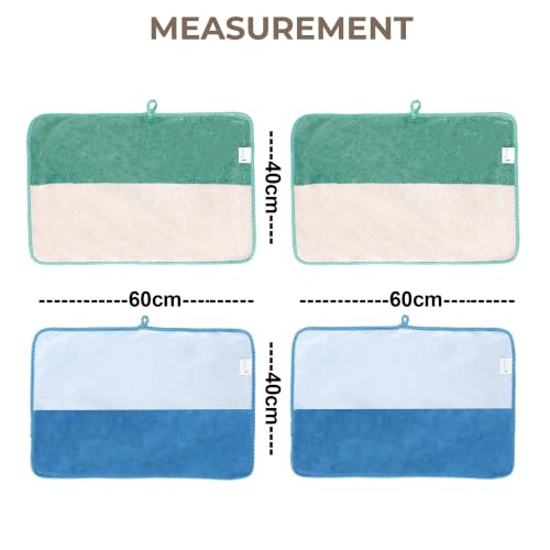 Image of Story@Home 500 GSM Microfiber Hand Towel Set of 4 | Super Soft Color Blocked Face Towel | 60 x 40 cm | Blue & Mint Green | Sensitive Skin Friendly Face Towels for Gym, Travel, Sports, Bathroom