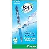 PILOT® B2P Bottle To Pen Retractable Ballpoint Pens, Medium Point, 1.0 mm, 86% Recycled, Translucent Blue Barrels, Blue Ink, Pack Of 12