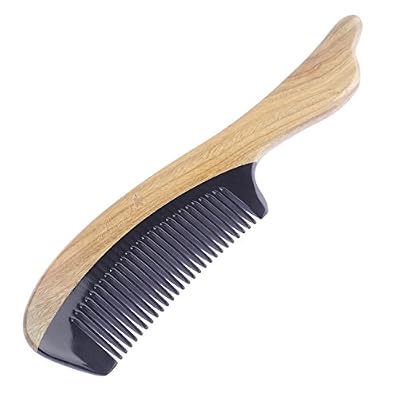 Breezelike No Static Black Buffalo Horn Comb with Fishtail Sandalwood Handle