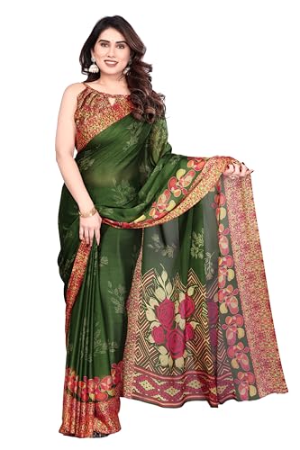 Image of SUPERLAXMI Women's Chiffon Floral Printed Saree with Blouse Piece