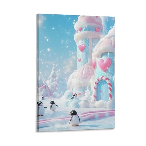 Pingouin décoration murale salon : cadre sur toile chambre enfant 30x45