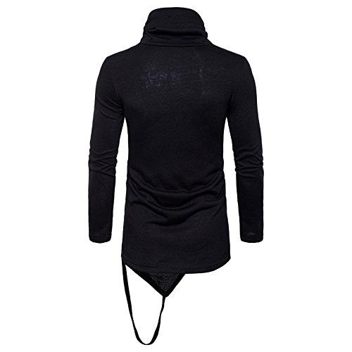 WSLCN Camiseta masculina longa com bainha para meninos, manga comprida, gola rolê assimétrico pulôve
