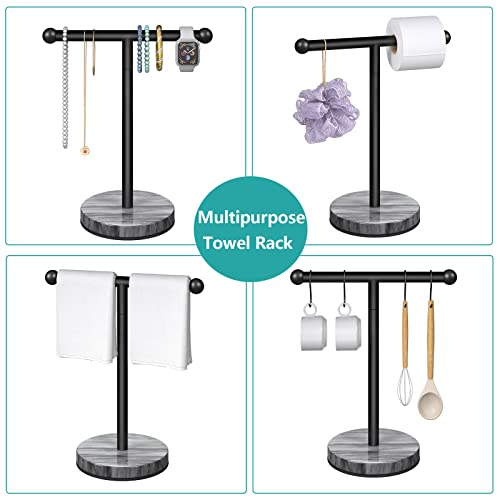 Hand Towel Holder Stand, Pynsseu Counter Freestanding Towel Rack With Marble Base, Sus304 Stainless Steel T-Shape Face Towels Standing For Bathroom Kitchen Vanity Countertop (Matte Black) #TOP3