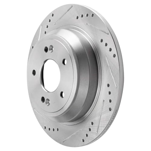 Image of Detroit Axle - Rear Brake Kit for 2010-2017 Hyundai Genesis Kia K900 Genesis G80, 2011 2012 2013 2014 2015 2016 Drilled and Slotted Disc Brake Rotors Ceramic Brakes Pads Replacement: 12.36 inch inch Rotor