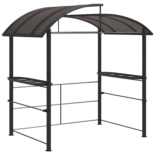 Outsunny 2.4 x 1.5m Grill Gazebo Outdoor BBQ Gazebo Canopy with Side Shelves Hanging Poles Great Ventilation PC Board