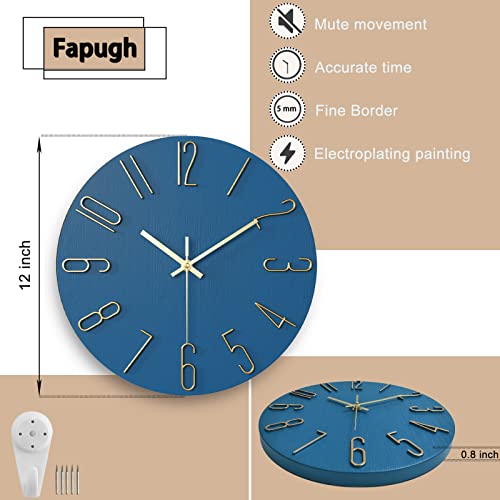 Fapugh 12 Inch Wall Clock Silent Non Ticking, Preciser Modern Style Decor Clock For Home, Office, School, Kitchen, Bedroom, Living Room （Blue） #TOP1