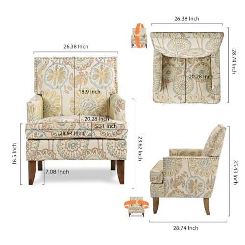 Sillón con respaldo ala floral color beige amarillo miniatura 2
