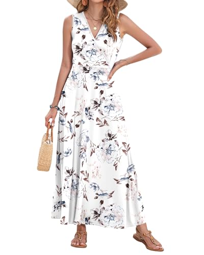 Image of AUSELILY Womens Maxi Dress Summer Sleeveless Wrap Long Dresses with Pockets | V-Neck Wrap Sleeveless Sundress, fits formal, casual, beach, vacation & daily wear