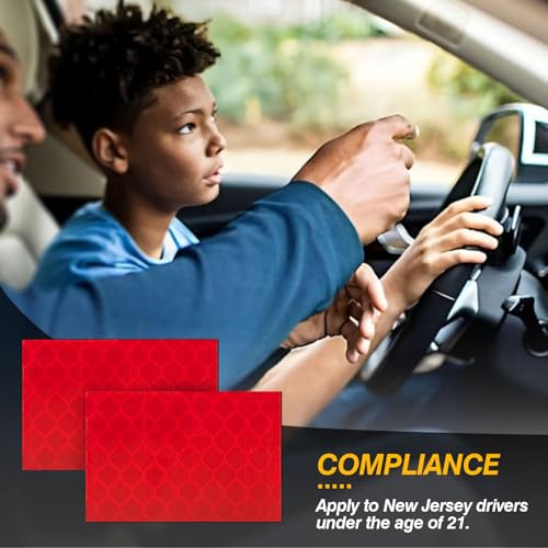 Image of 2-Pieces Reflective License Plate Stickers for New Jersey GDL Drivers - Perfect for New Drivers Under 21 & Special Learning Permits (Bright Red)