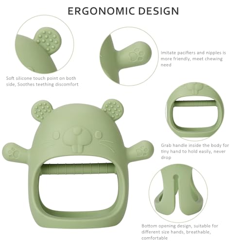 Image of PandaEar Silicone Baby Teething Toys| Baby Hand Teether Mitten for Sucking Needs| Chew Toys Hand Pacifier for Soothing Teething Pain Relief (Groundhog Yellow)