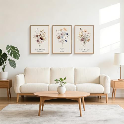 Ausril Large Boho Christian Floral Scripture Wall Art Set -16"x24"x3
