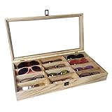 Ikee Design Wooden Eyewear Glass Display Case Tray 12 Compartments Sunglasses Organizers and Storage Box with Lid Wooden Box for Essential Eyewear Display Glasses Case Jewelry Organizer