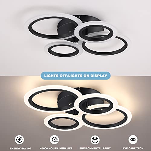 Vikaey Modern Led Flush Mount Ceiling Light, 4 Rings Led Black Close To Ceiling Light, Lighting Fixture Ceiling Lamp For Kitchen, Living Room, Bedroom, Laundry Room, 4000K Not Dimmable #TOP5