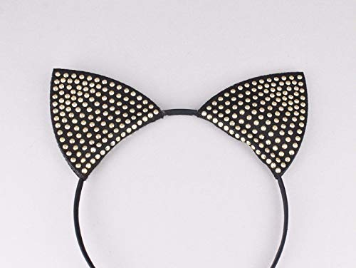 Black Gold Studded Cat Ears Headband Kitty Headband Kawaii Cosplay Kitten Stud Headbands For Women #TOP3