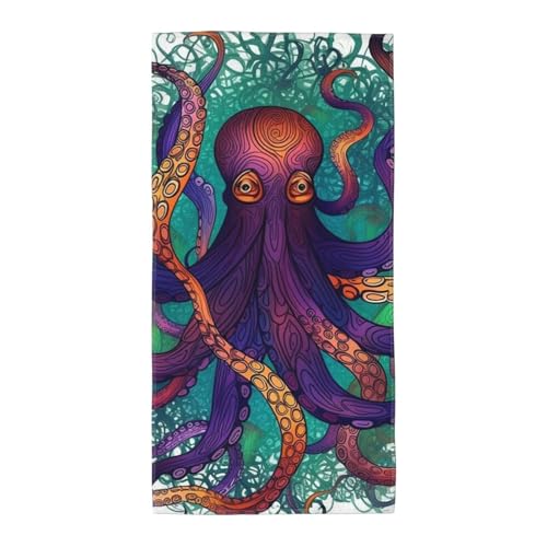 KLLTYHMU Toallas de mano para baño, toallas de baño suaves y absorbentes, toalla decorativa de microfibra, toalla de cara de pulpo colorido, toallas de cocina para el hogar, hotel, gimnasio, spa, yoga