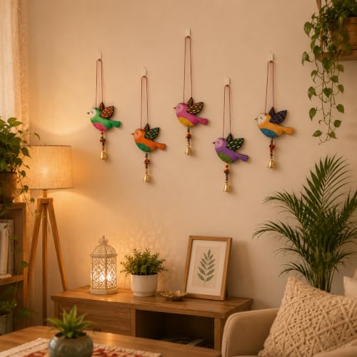 Image of Handmade Folk Art Birds wall Hanging for Home Decor Garden Balcony Festival Decorative Wall Hanging Home Decoration Item (Pack of 6)