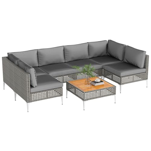 COSTWAY Loungemeubels, outdoor, rotan tuinlounge met tafel en kussens, vrij te combineren, tuinmeubelset, balkonmeubels, terrasmeubels, zitgroep voor tuin, balkon, terras
