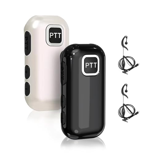KAYOTOM Super Mini Small Walkie Talkies Portable PTT Push-to-Talk Two Way Radios for Outdoor,Baseball,Restaurant, Security, Golf, Yacht,Supermarket (2 Pack and Earpiece with Mic) (Black White, 2 Pack)