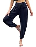 Terecey Harem Yoga Hosen Damen Locker High Waist Freizeithose Modal Yogahose Lang Haremhose Kordelzug Dance Hosen Pilates Sporthose mit Taschen