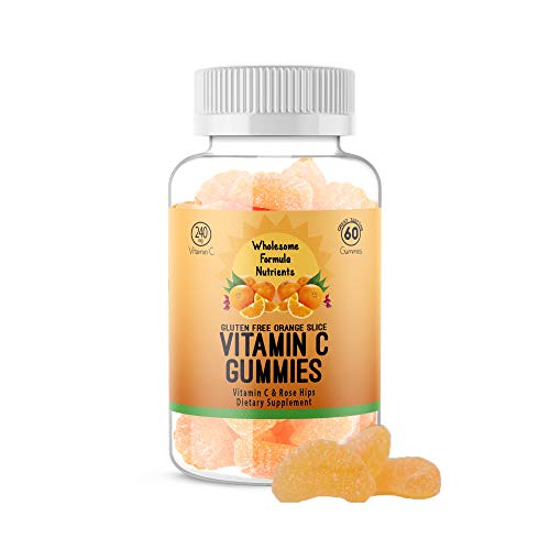 100% Natural 240 mg Vitamin C Gummies with 20 mg Rose Hips | Vegan, Gluten-Free, Great Tasting | Immune Support Booster for Adults & Kids, Women & Men | 60 Gummies