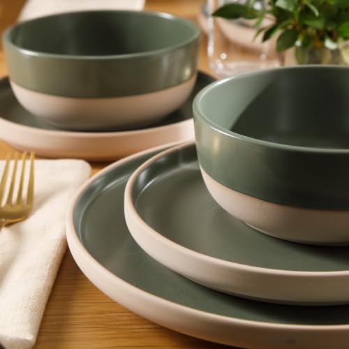 Image of Gibson Home Plates and Bowls Set, 12 Piece Dinnerware Set for 4, Green