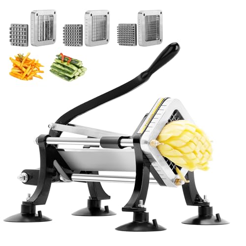 BIEAMA Commercial French Fry Cutter with 1/4", 3/8", 1/2" Stainless Steel Blades, French Fries Cutter for Potatoes and Carrots by BIEAMA - Used condition - US$84.96