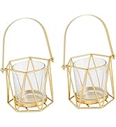 Uonlytech 2 pcs Inner Decor Wedding Tealight Holders Portable Cage Glass Vintage Golden Hoop Deco...