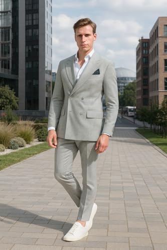 Men’s Light Grey Double Breasted Suit – Ultra Slim Fit Business & Wedding Suit2