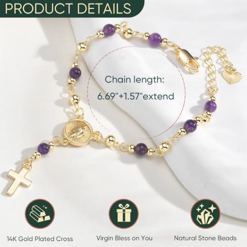 XUANPAI Virgin Mary Cross Bracelet for Women,Natural Stone Catholic Jewelry - image 4