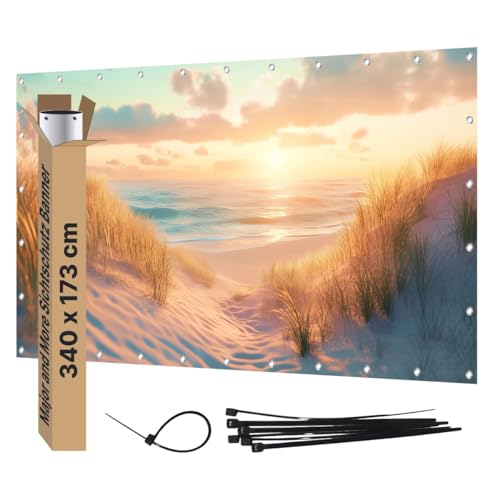 Major and More Pancarta de protección visual de PVC, para decoración de jardín, lona grande con diseño opaco para terraza, valla, valla de jardín, póster de jardín (340 x 173 cm, dunas)