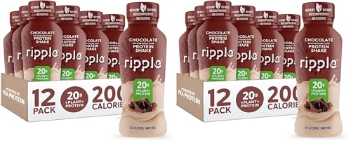 Image of Ripple Vegan Protein Shake | Chocolate | 20g Nutritious Plant Based Pea Protein | Shelf Stable | No GMOs, Soy, Nut, Gluten, Lactose | 12 Oz, 24 Pack