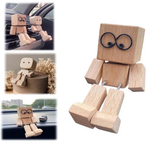 Fgbetcv Figurine d'homme en bois qui secoue les pieds, poupée en bois faite à la main avec plusieurs décorations magnétiques, ornements créatifs de bureau modernes, petites poupées ringards pour la