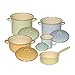 Riess, 0547-006, Emaille-Set 5tlg, BUNT/Pastell, 2 Töpfe mit Chromrand 18, 22 cm mit Deckel, 1 Kasserolle mit Deckel 20 cm, 1 Stielkasserolle 16 cm, 1 Henkeltopf mit Deckel 14 cm, Emaille
