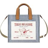 True Religion Tote Bag, Women's Medium Denim Travel Shoulder Bag with Adjustable Strap, Blue