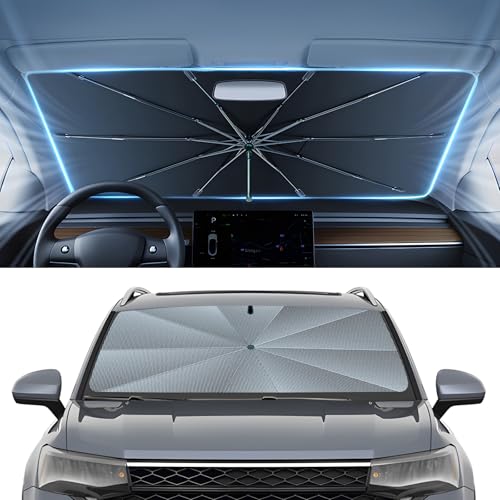 Image of Autorder Windshield Sun Shade Umbrella for 2022-2026 Volkswagen VW Taos Accessories,Upgraded Ice Crystal Material,Easy Setup Umbrella Sunshade for Car Windshield,100% Sun Blocking