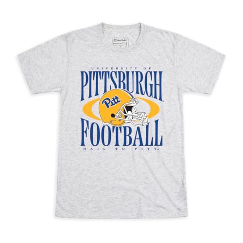 Homefield Pittsburgh Panthers Officially-Licensed College T-Shirt - Premium Soft Football Helmet Swirl Retro Tee, Size Large Ash