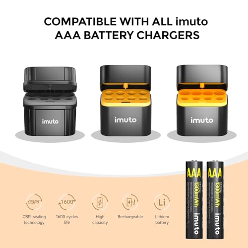Image of imuto Rechargeable AAA Batteries Lithium 8 Pack,1300mWh 1.5V Output Triple a Lithium Batteries 1600 Cycles Long Lasting(No Charger)