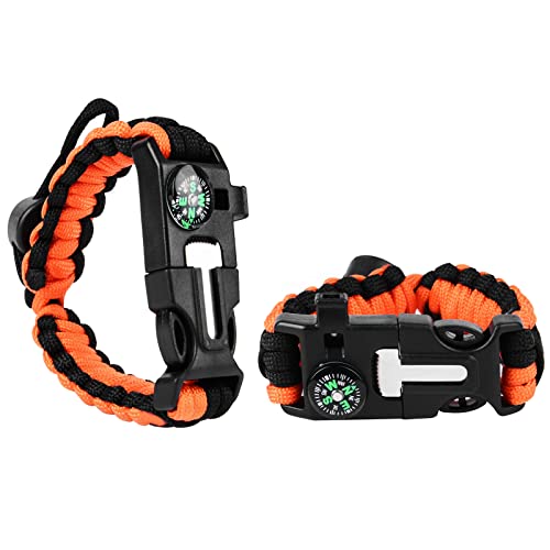 flintronic Paracord Survival Armband Kit, 5-in-1 Überlebensarmband Set, Feuerstarter aus Feuerstein und Stahl+100-dB-Pfeife+Basiskompass+Mini-Säge+Wasserdichtes Paracord in Militärqualität