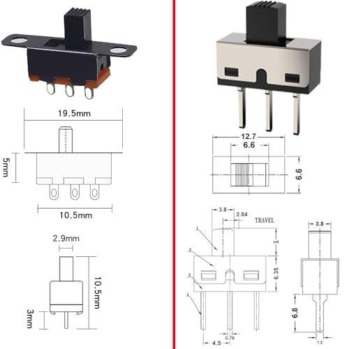 Gebildet 40PCS Interruptores Deslizantes 250V/3A,1P2T SPDT 3 pinos 2 posições SS12D10 e 50V/0.5A Min