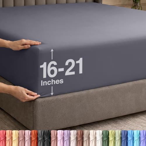 Utopia Bedding Extra Deep Pocket Queen Fitted Sheet Fits up to 21 Inch Mattress - Hotel Luxury Soft Breathable and Comfy - Shrinkage and Fade Resistant - Easy Care (Grey)