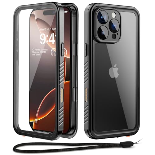 Beeasy für iPhone 16 Pro Max Hülle Wasserdicht, 360 Grad Outdoor Schutzhülle mit Displayschutz, Wasserfest Handyhülle Stoßfest Staubdicht Panzerhülle für iPhone 16 Pro Max Case (6,9), Schwarz