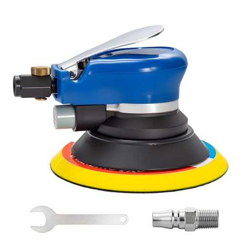 6" Air Random Orbital Sander 150mm Dual Action Pneumatic Air Powered Palm Sander with Adjustable Speed Hook Loop Disc Professional Surface Polishing Sanding Tool for WoodMetal Auto Body (1pc)