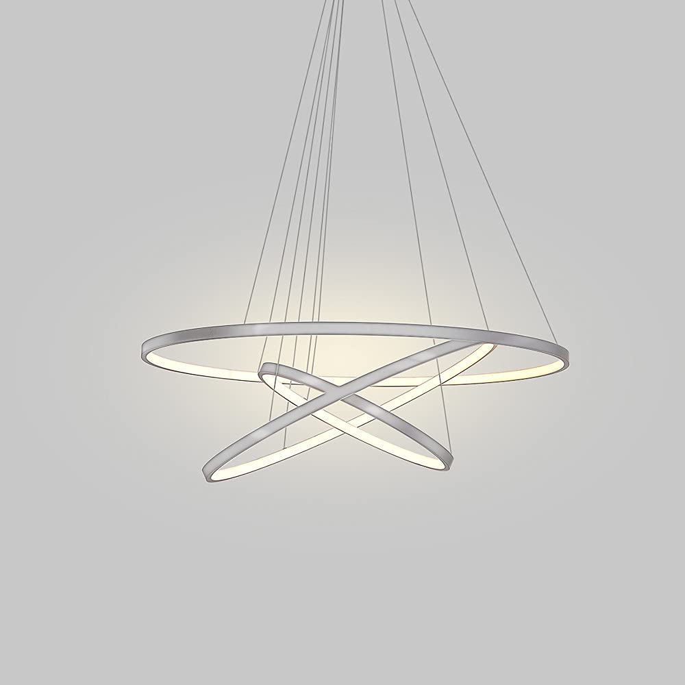 Ring Circle LED Pendant Light, Modern Metal Acrylic Chandelier Height Adjustable Hanging Lamp For Living Room, Bedroom, Dining Table,White+Warm White-40＋60＋80cm 113W