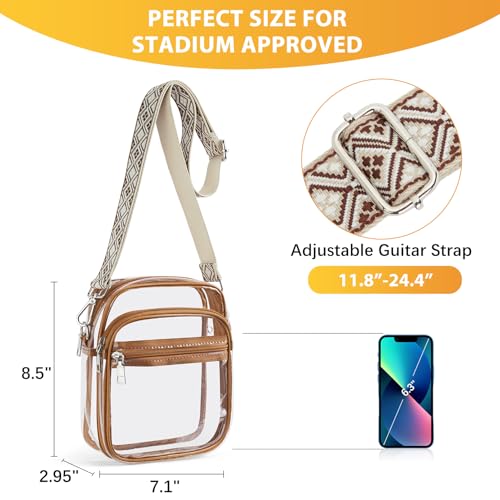 BOSTANTEN Clear Bag for Women Stadium Approved Clear Bags Small Crossbody Purse Trendy for Concerts Sports Events Brown (Cable Hole) by BOSTANTEN - Used condition - Image 4