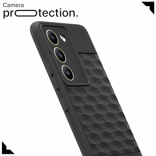 Image of Pikkme Back Cover for Vivo T3 5G / Vivo Y200e 5G Camera Protection 3D Hexa Cube Design Silicone Protective Bumper Case (Black)