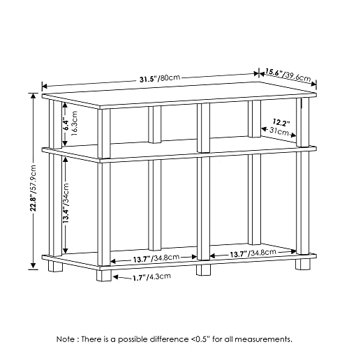 Image of Furinno Turn-N-Tube 3-Tier TV Stand for 40-Inch TV, French Oak | Open Frame Design, Toolless Assembly, Rectangular Entertainment Center, TV Console, for Living Room, Bedroom