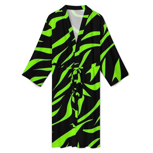 Neon Green Zebra Skin Comfort Robes for Men With Belt Long Sleeve Nightgown Spa Bathrobe Loungewear3