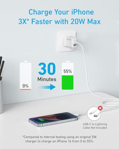 Anker USB C Plug, 2-Pack 20W Dual Port USB Fast Charger Plug, Charger for iPhone 17/16/ 15/15 Pro/15 Pro Max, iPad, AirPods, and More (2-Pack 5 ft Cables Included) - Image 3